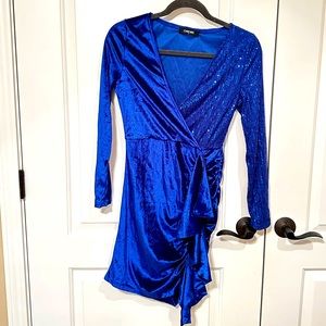 NWOT Velvet and Sequin Ruched Detail Party Dress CHICME Size Small Blue Color